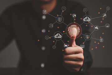 Man finger. Digital transformation change management, internet of things. new technology bigdata and business process strategy, automate operation, customer service management, cloud computing, 