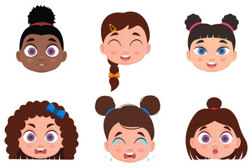 Set of faces, emotions of girls. Vector illustration