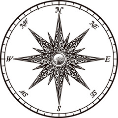 Compass Rose Old Vintage Engraved Etching Map Icon © Christos Georghiou
