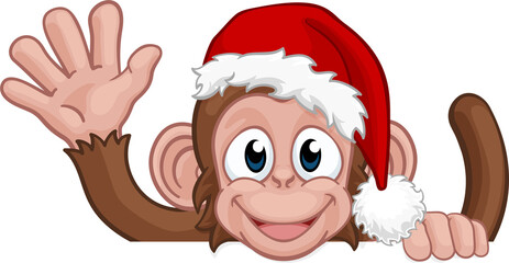 Christmas Monkey Cartoon Character in Santa Hat