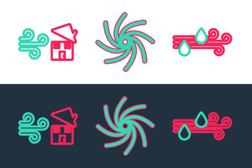 Obraz premium Set line Wind and rain, Tornado swirl and icon. Vector
