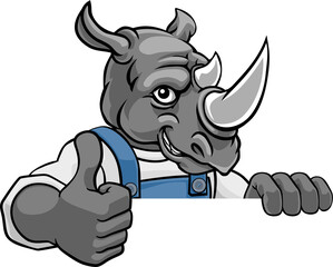 Rhino Mascot Decorator Gardener Handyman Worker