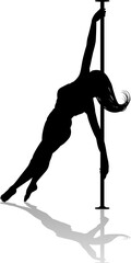 A woman pole dancer exercising for fitness in silhouette