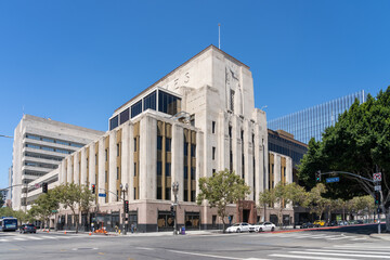 Los Angeles, CA, USA - July 11, 2022: The Los Angeles Times Building in Los Angeles, CA, part of the Times Mirror Square complex, and was headquarters of the Los Angeles Times until 2018.