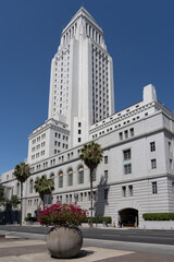 Fototapeta na wymiar Los Angeles, CA, USA - July 11, 2022: Los Angeles City Hall is seen in California, USA, the center of the government of the city of Los Angeles. 