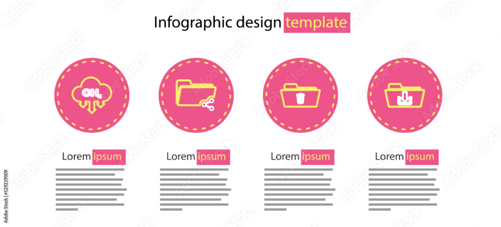 Poster set line delete folder, folder download, share and methane emissions reduction icon. vector