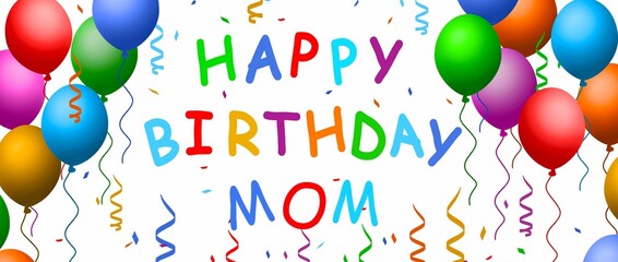 Illustration of a Happy Birthday Mom banner design with balloons