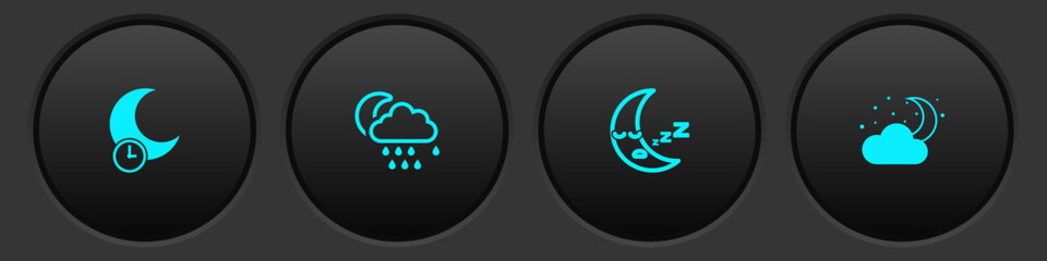 Set Sleeping moon, Cloud with rain and, Moon icon and stars icon. Vector © vector_v