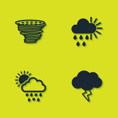 Set Tornado, Storm, Cloud with snow, rain, sun and Cloudy and icon. Vector