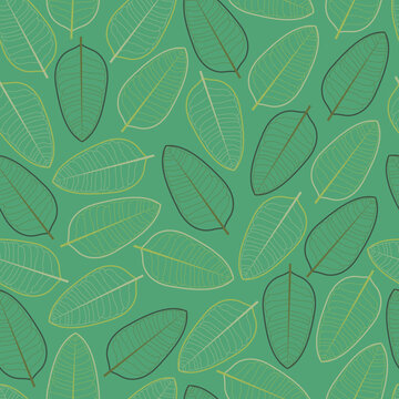 Seamless graphic ditsy vector foliate pattern design of exotic leaves outlines. Artistic foliage texture background suitable for printing and textile