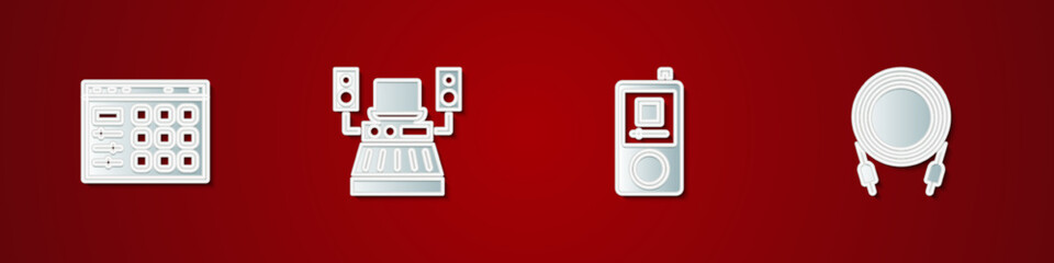 Naklejka premium Set Drum machine, Music recording studio, player and Audio jack icon. Vector