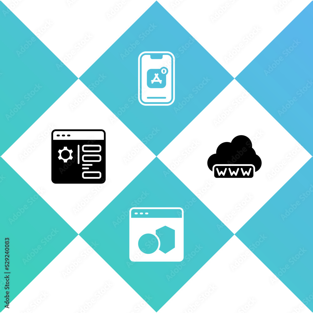 Poster set browser setting, software, mobile apps and web development icon. vector