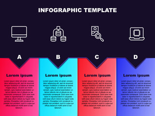 Set line Computer monitor, Server, Data, Photo retouching and Processor CPU. Business infographic template. Vector