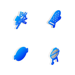 Set Isometric line Oven glove, Crossed fork and spatula, Barbecue grill and icon. Vector