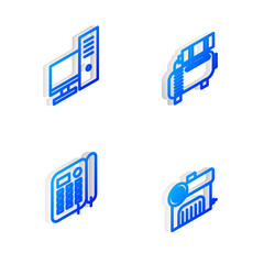 Set Isometric line Air compressor, Computer monitor, Telephone and icon. Vector