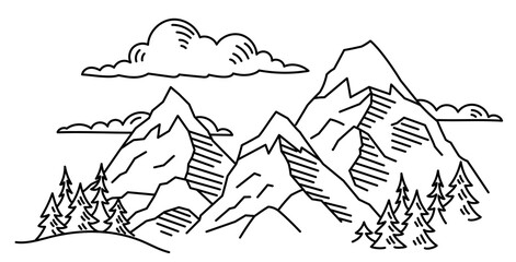 Fototapeta premium Mountain landscape. Line sketch. Vector illustration. Editable outline stroke thickness.