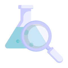 Mixing  titration flask vector color icon design, Biochemistry symbol, Biotechnology and Biochemical Sign, Science and engineering stock illustration, Erlenmeyer flask with magnifier Concept
