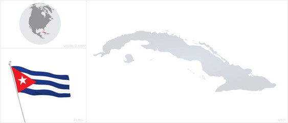 Cuba map and flag. vector