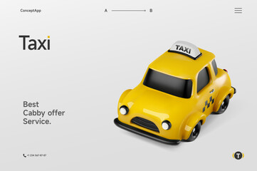 City taxi 3d vector graphics. Isometric Yellow Cab ui ux landing page concept.