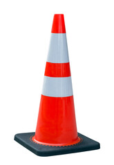 Orange traffic cone white light reflective stripe isolated on white background with clipping path