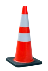 Foto auf Alu-Dibond Orange traffic cone white light reflective stripe isolated on white background with clipping path © bigy9950