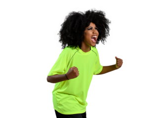 woman cheering for her team, celebrating, transparent background