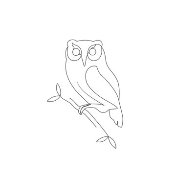 Abstract owl on a tree branch elegant one-line art minimalist vector style artwork