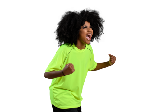 woman cheering for her team, celebrating, transparent background - Powered by Adobe