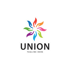 Obraz premium Colorful Flowers Link Connection with Fingers Logo Design Inspiration