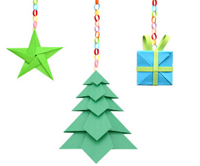 Origami birds with paper chain guirlande isolated over white