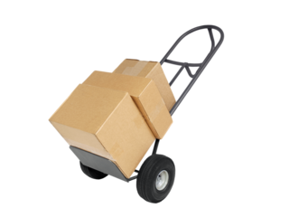 Furniture dolly loaded with moving boxes isolated.