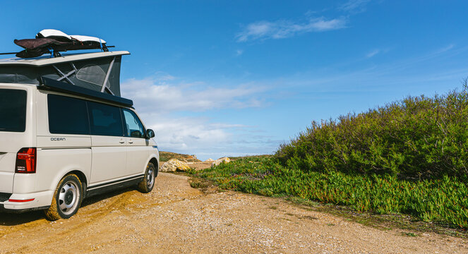 The new 2021 Volkswagen VW Transporter Camping Van T6.1 California Ocean in the coastal Nature