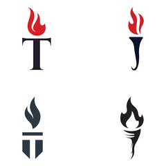 Minimalist liberty torch Logo template design. Torch with simple shape. Elegant letter T, fire and pillar.