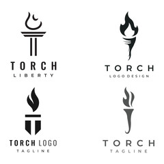Minimalist liberty torch Logo template design. Torch with simple shape. Elegant letter T, fire and pillar.