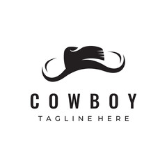 Simple silhouette cowboy hat logo template design isolated on black and white background.