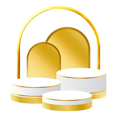 White and Gold 3D Podium with Golden Arch Perfect for Product Display, Layout, and Showcase