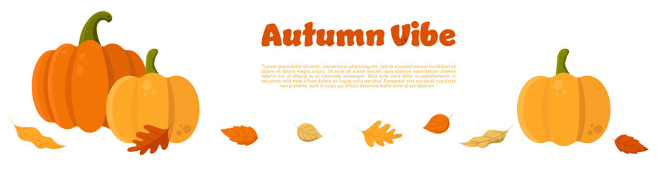 Autumn Vibe Vector Background With Pumpkins and Fallen Leaves. Perfect for Web Banners, Social Media, Printed Materials, etc.