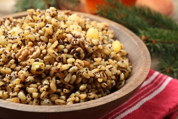 Traditional Christmas slavic dish kutia in bowl, closeup