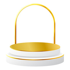 White and Gold 3D Podium with Golden Arch Perfect for Product Display, Layout, and Showcase