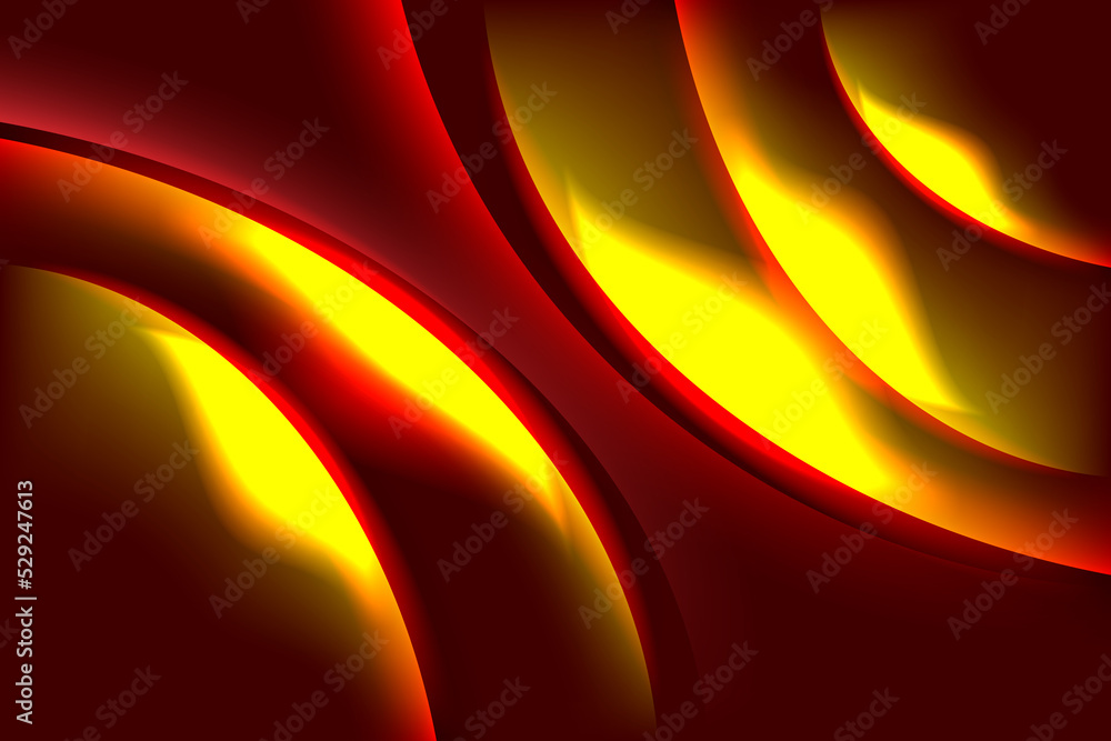 Poster curve light rays red flame stripes lines with yellow speed motion blur over dark background