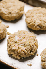 Formed raw crab cakes before cooking