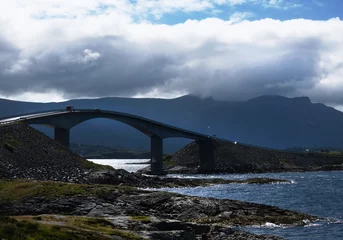 Papier Peint photo Atlantic Ocean Road Scandinavian landscape: Atlanterhavsveien - Clouds looming over the Atlantic Ocean Road