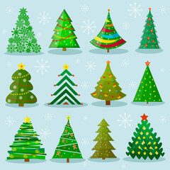 set of christmas trees