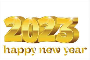 2023 symbol golden metallic 3d-illustration, Happy new 2023 year Elegant gold text with light.