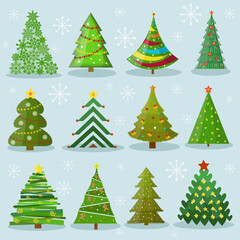 set of christmas trees