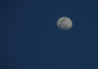 Naklejka na ściany i meble Luna plateada en cuarto menguante sobre un cielo azul, celeste, sin nubes 
