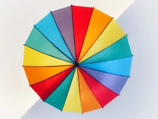 Top of a multicoloured umbrella with rainbow effect. No people. 