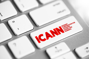 ICANN - Internet Corporation for Assigned Names and Numbers acronym, technology concept text button...