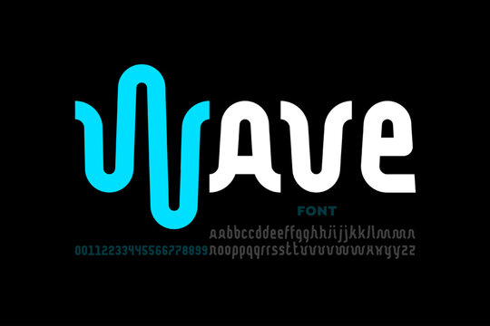 Sound waves style font design, alphabet letters and numbers vector illustration