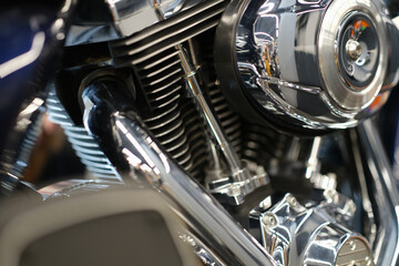 Chrome shiny motorcycle parts and motorcycle engine
